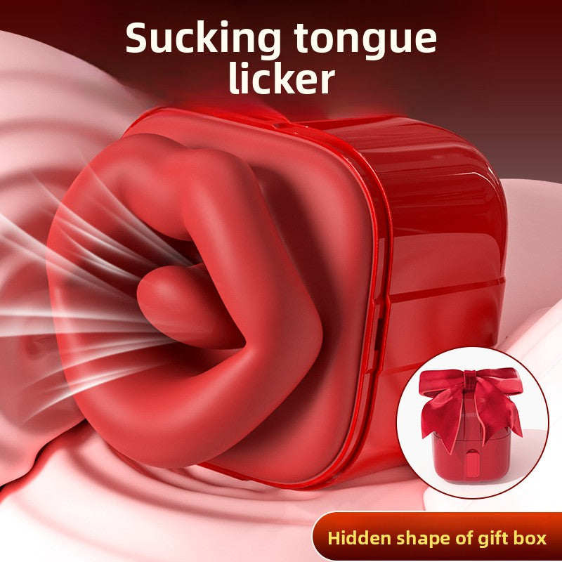 Sucking tongue lube device, retractable and bouncing egg foreplay, teasing female adult self-pleasure, inserting into body toy, stimulation of breast-feeding, couple's sexual excitement, climaxing, sex product.