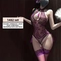 Cosplay couple emotional heating lingerie sexy lace cheongsam style belly pocket women's bead chain perspective uniform seduction pure desire pajamas