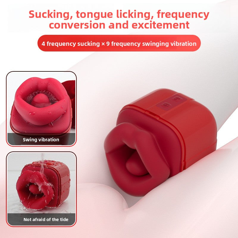Sucking tongue lube device, retractable and bouncing egg foreplay, teasing female adult self-pleasure, inserting into body toy, stimulation of breast-feeding, couple's sexual excitement, climaxing, sex product.
