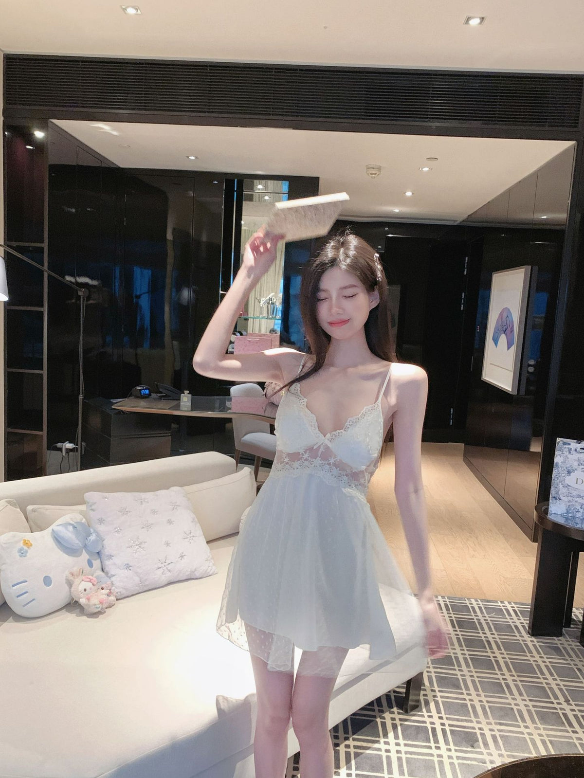 Ice silk sexy nightdress women's padded cup dating robe strap embroidered hollow casual wear pure desire seduction pajamas lace